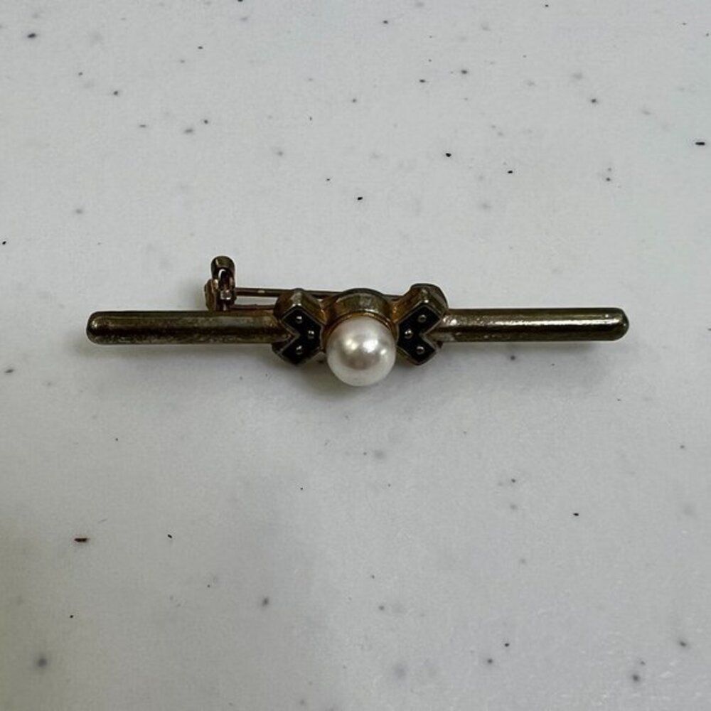 Vintage Gold Tone Faux Pearl Edwardian Styleβ Brooch Victorian Style Bar Brooch